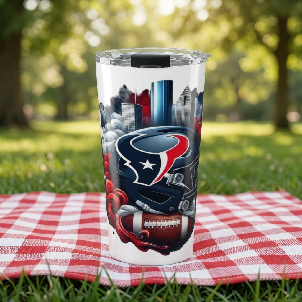 Houston Texans Football 20oz Tumbler – Insulated Travel Cup with Helmet & City Design