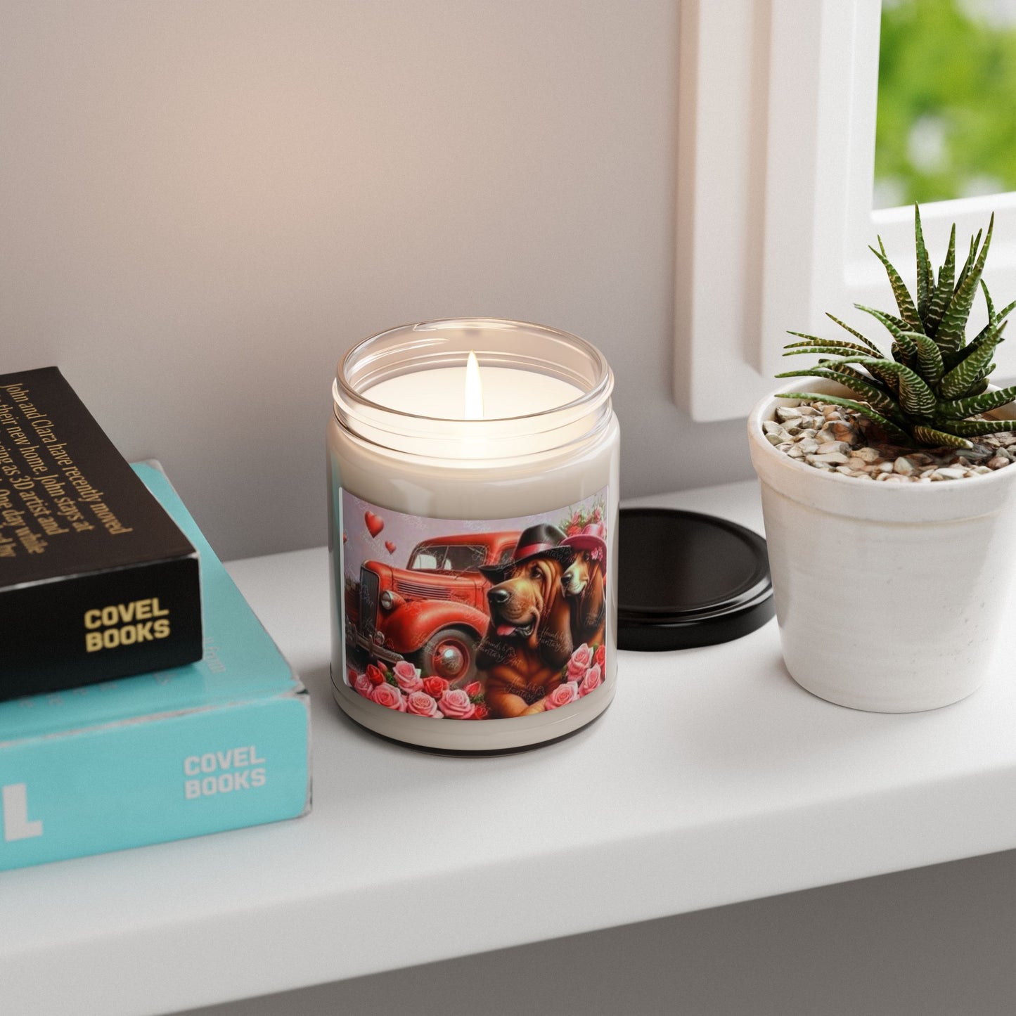 Soy Candle — Vintage Red Car with Dogs & Roses Scented Candle (9oz)