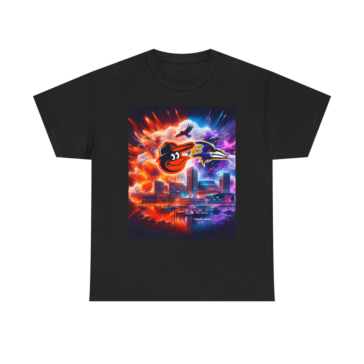 Baltimore Orioles vs Ravens Cityscape Tee — Neon Sports Mashup T-Shirt