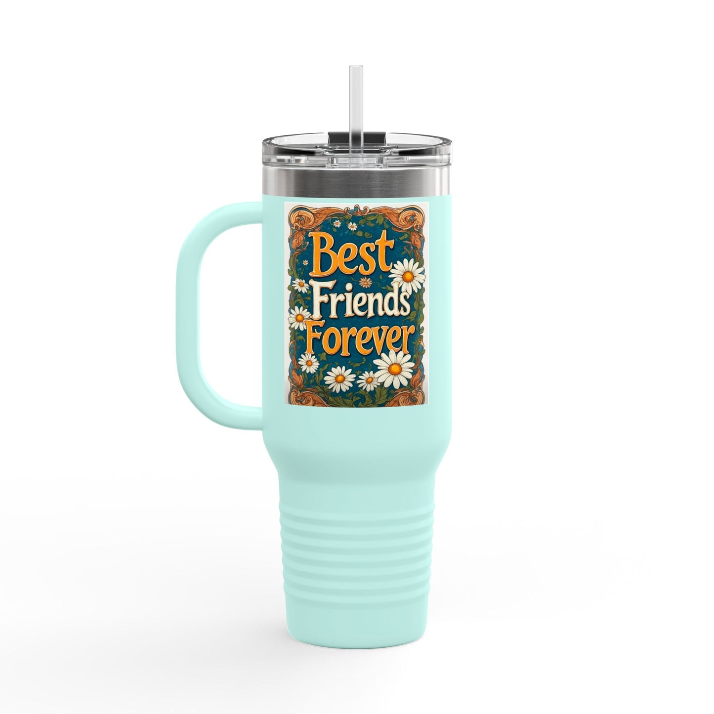 Best Friends Forever 40oz Insulated Travel Mug — Daisy Floral Friendship Tumbler