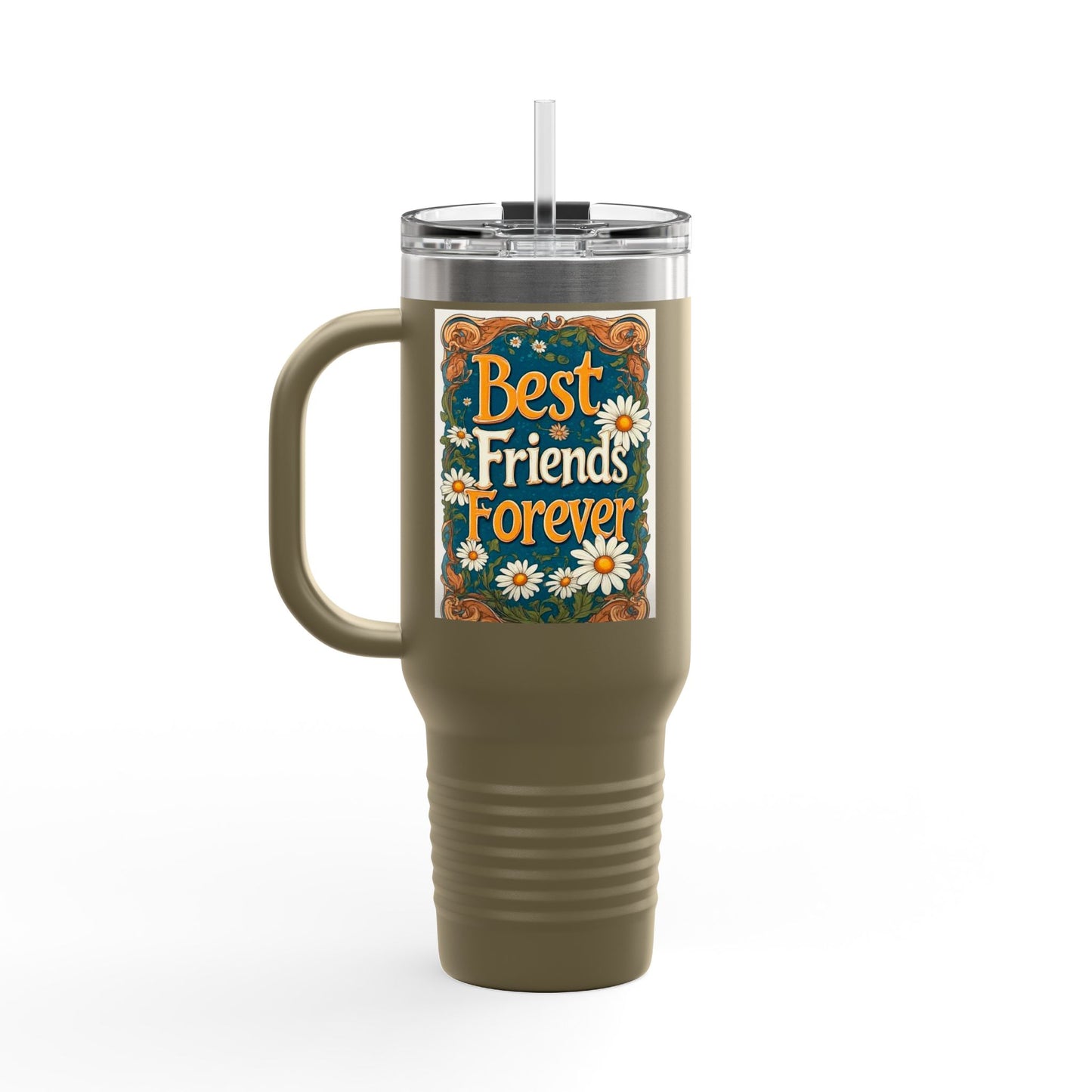 Best Friends Forever 40oz Insulated Travel Mug — Daisy Floral Friendship Tumbler