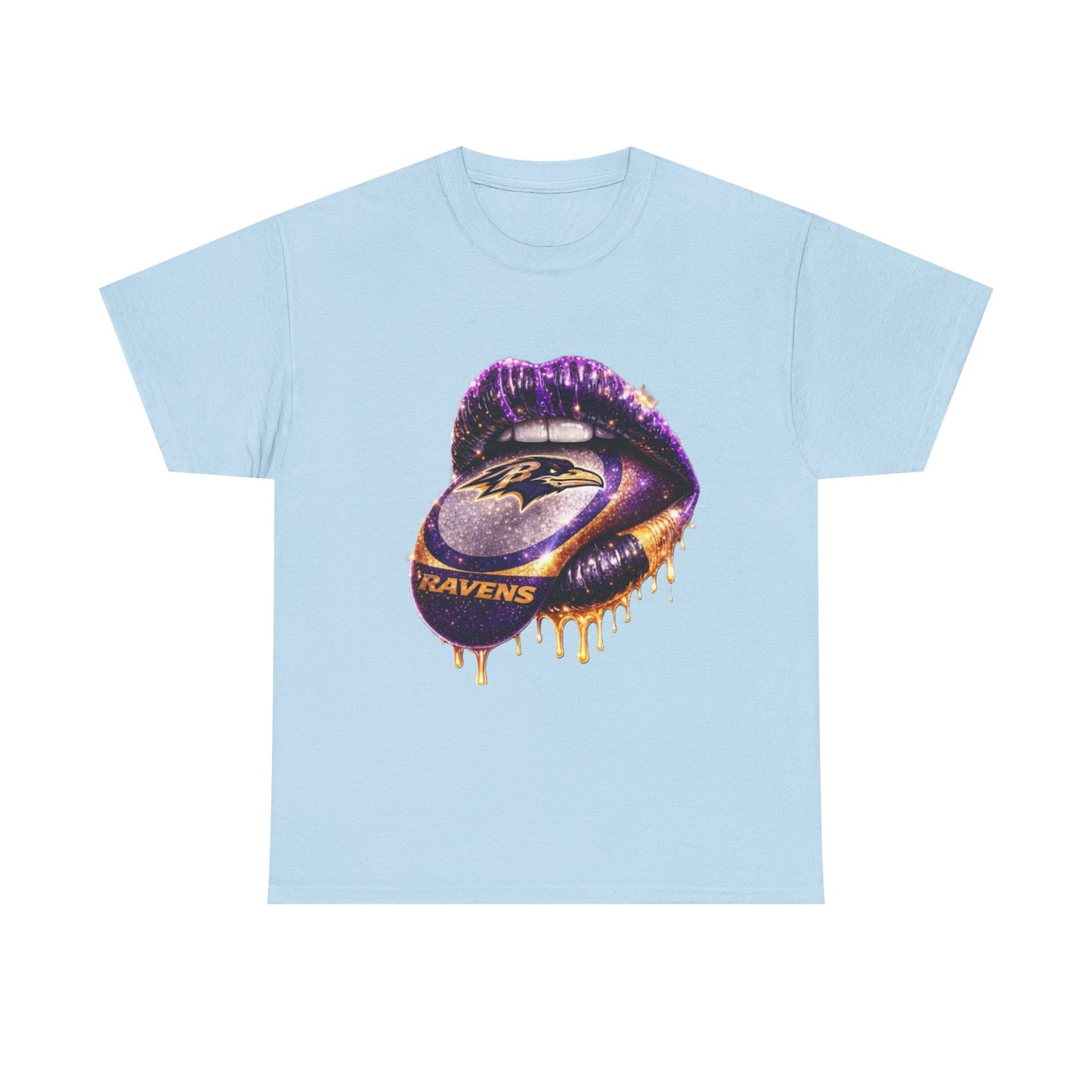 Ravens Drip Lip Graphic Tee - Purple & Gold Football Design