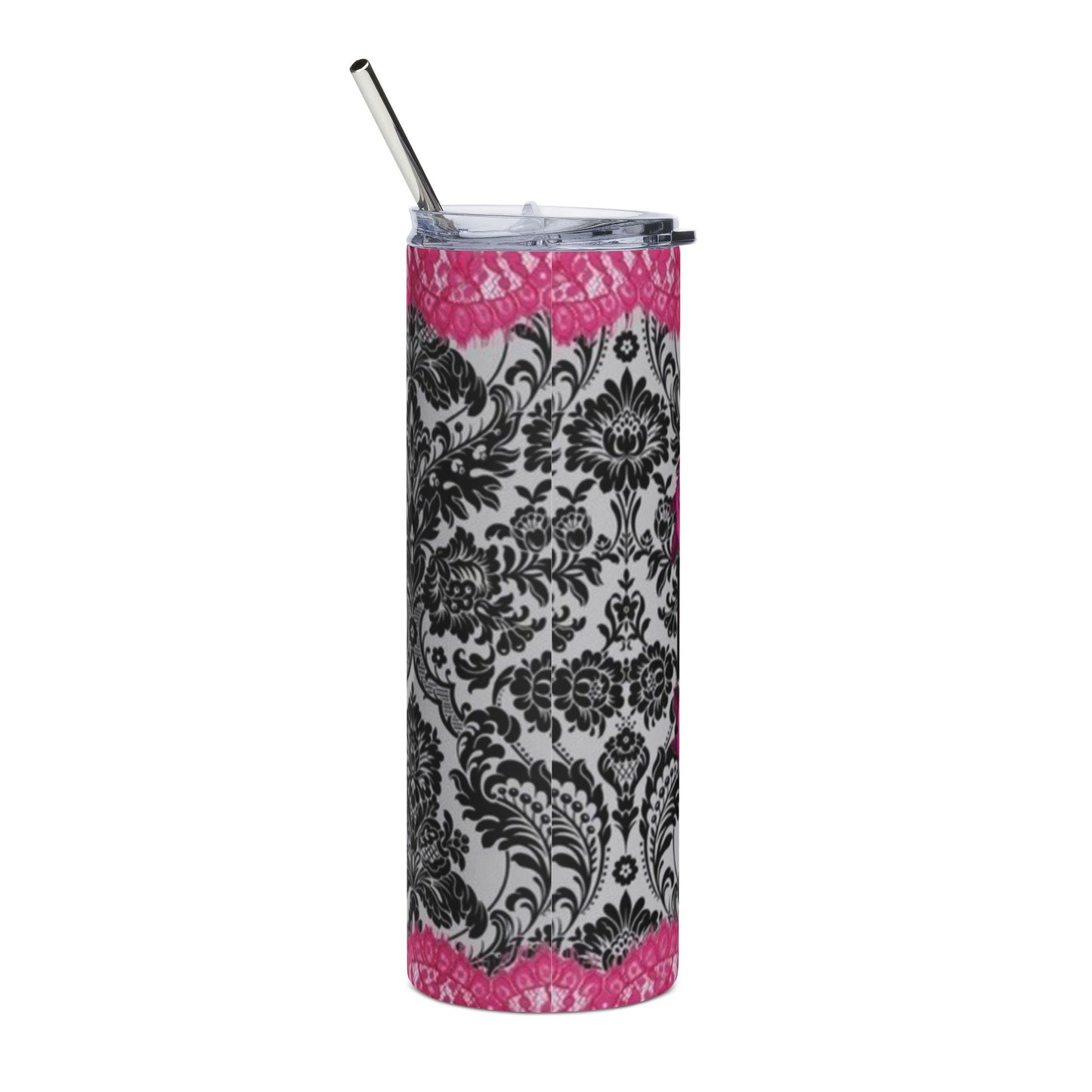 20oz Stainless Tumbler — Pink 'Harley Chicks Rock' Motorcycle Design
