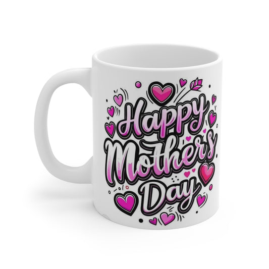 Mother's Day Mug — Pink "Happy Mother's Day" Heart Ceramic 11oz