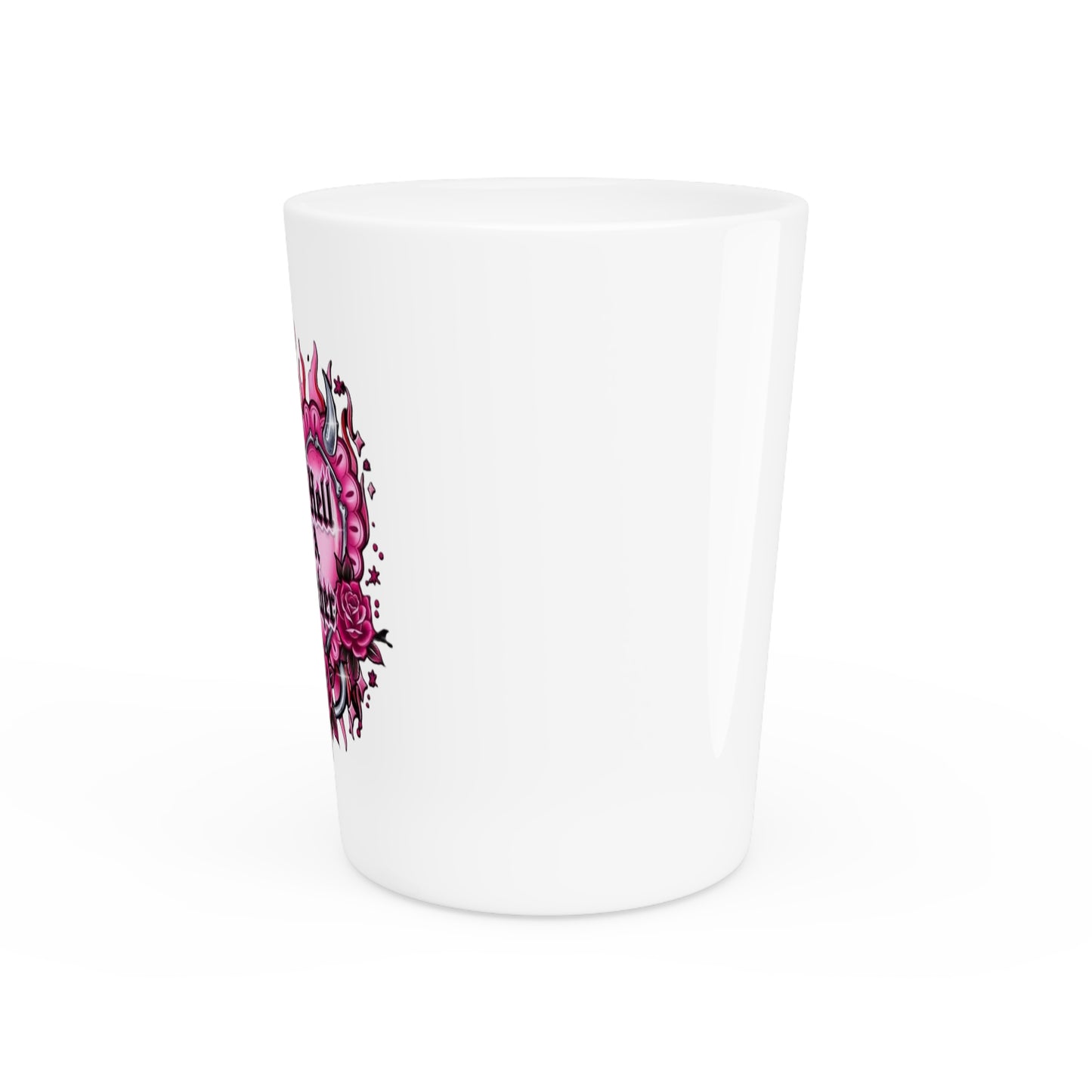 One Hell of a Mother Shot Glass — Pink Flaming Heart Tattoo-Style