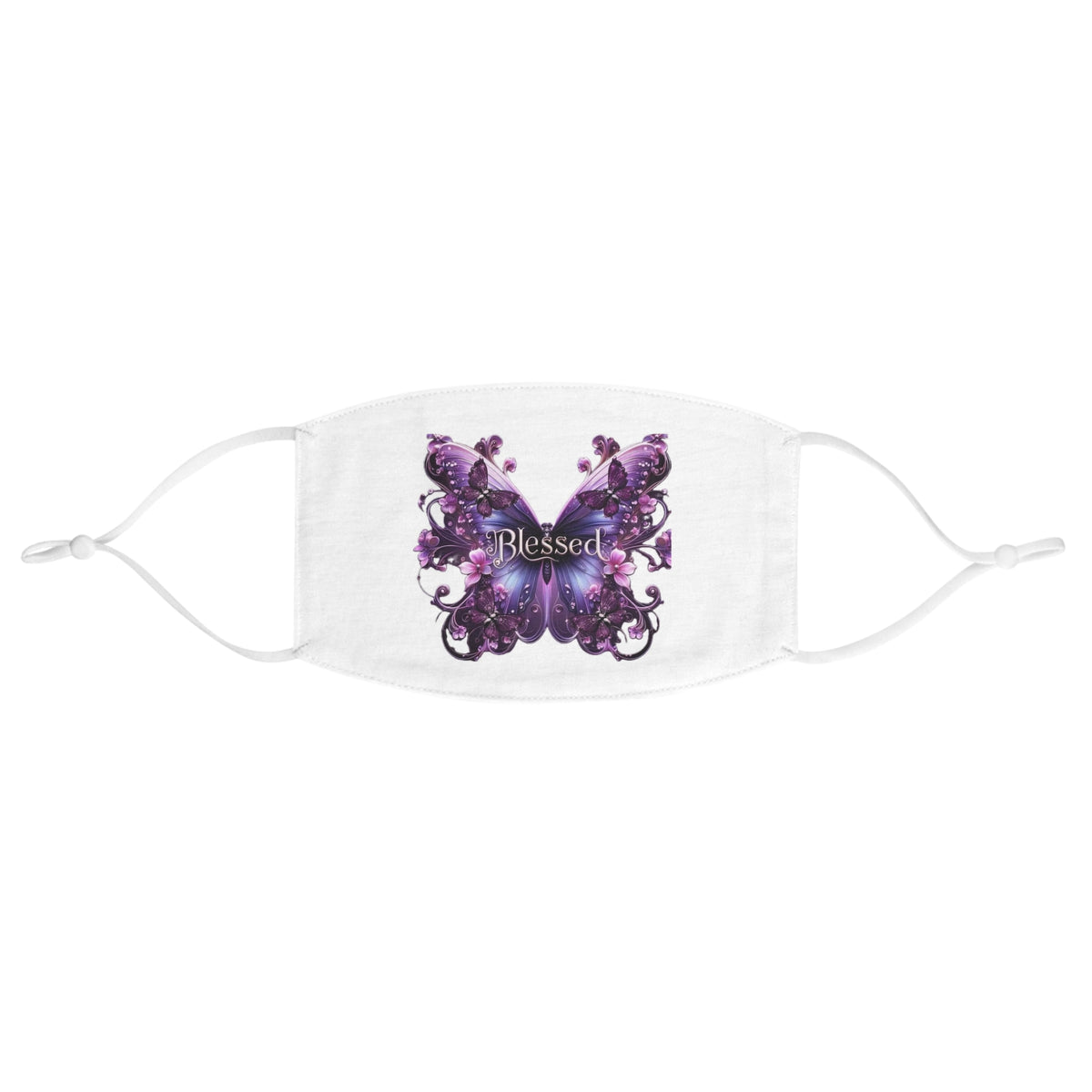 Blessed Purple Butterfly Face Mask — Floral Faith-inspired Decorative Mask
