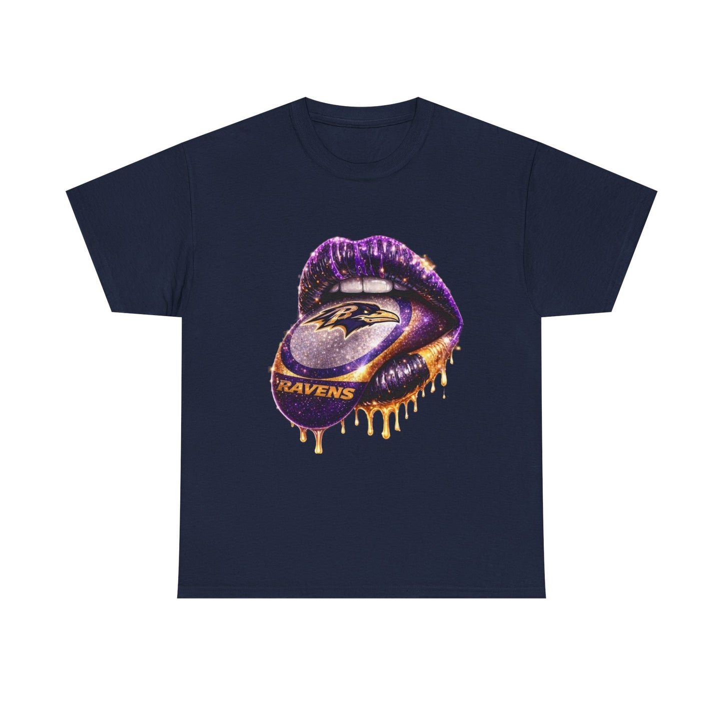 Ravens Drip Lip Graphic Tee - Purple & Gold Football Design