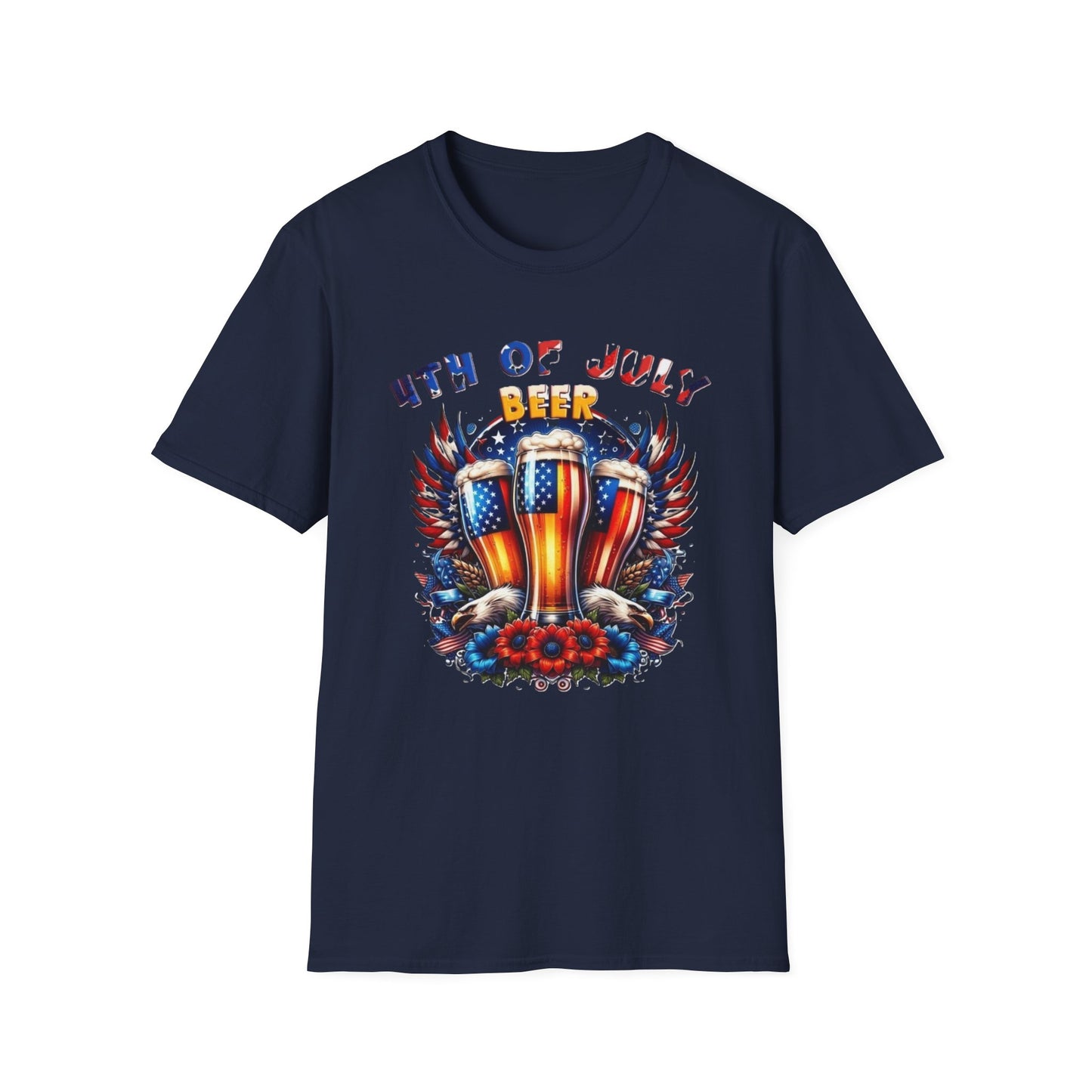 4th of July Beer T-Shirt — Patriotic American Flag Beer Graphic Tee