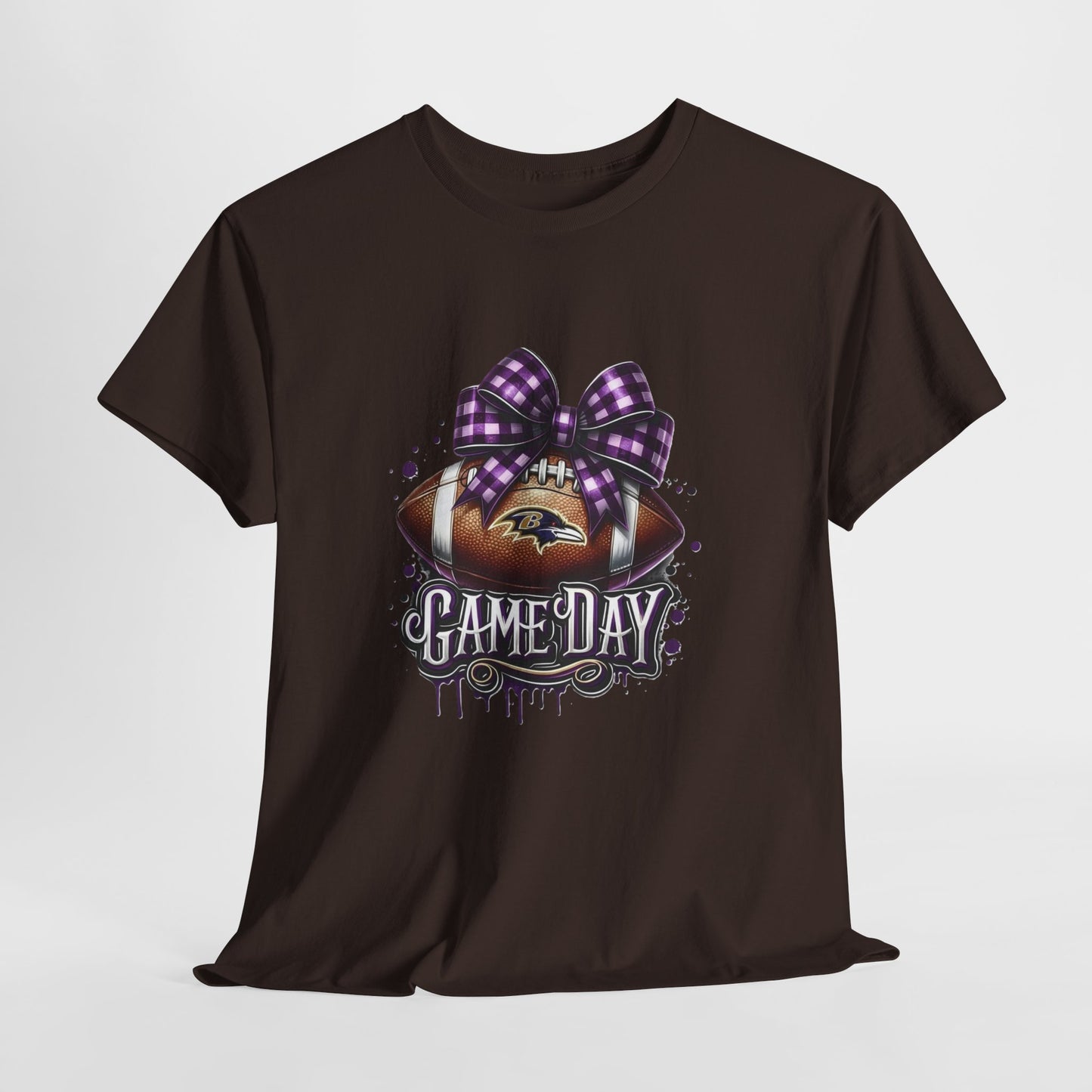 Game Day Football Tee — Purple Bow Baltimore Fan Shirt