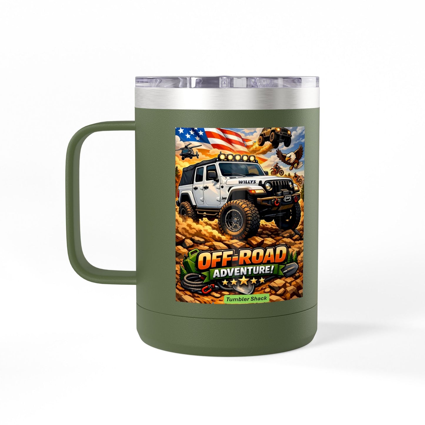 Off‑Road Adventure 15oz Tumbler Mug — Jeep 4x4 Coffee Travel Cup