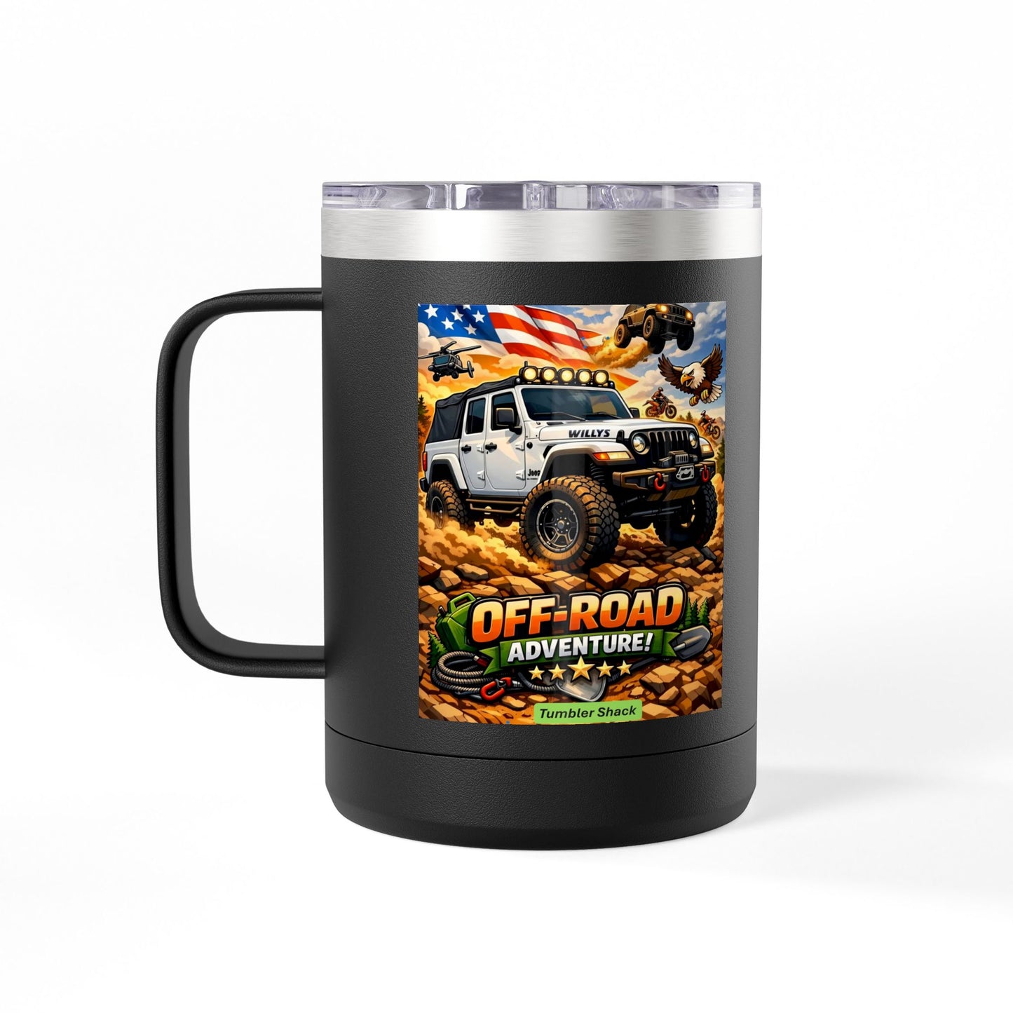 Off‑Road Adventure 15oz Tumbler Mug — Jeep 4x4 Coffee Travel Cup