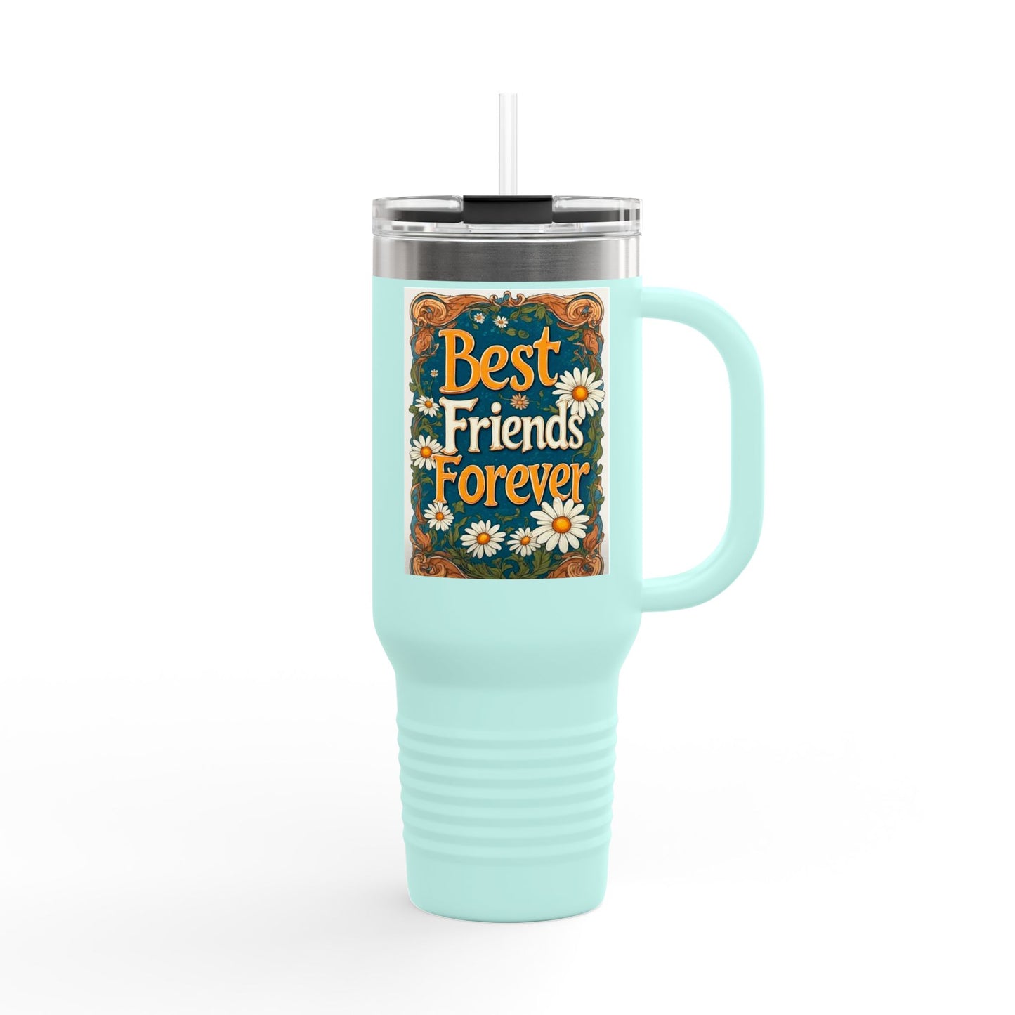 Best Friends Forever 40oz Insulated Travel Mug — Daisy Floral Friendship Tumbler