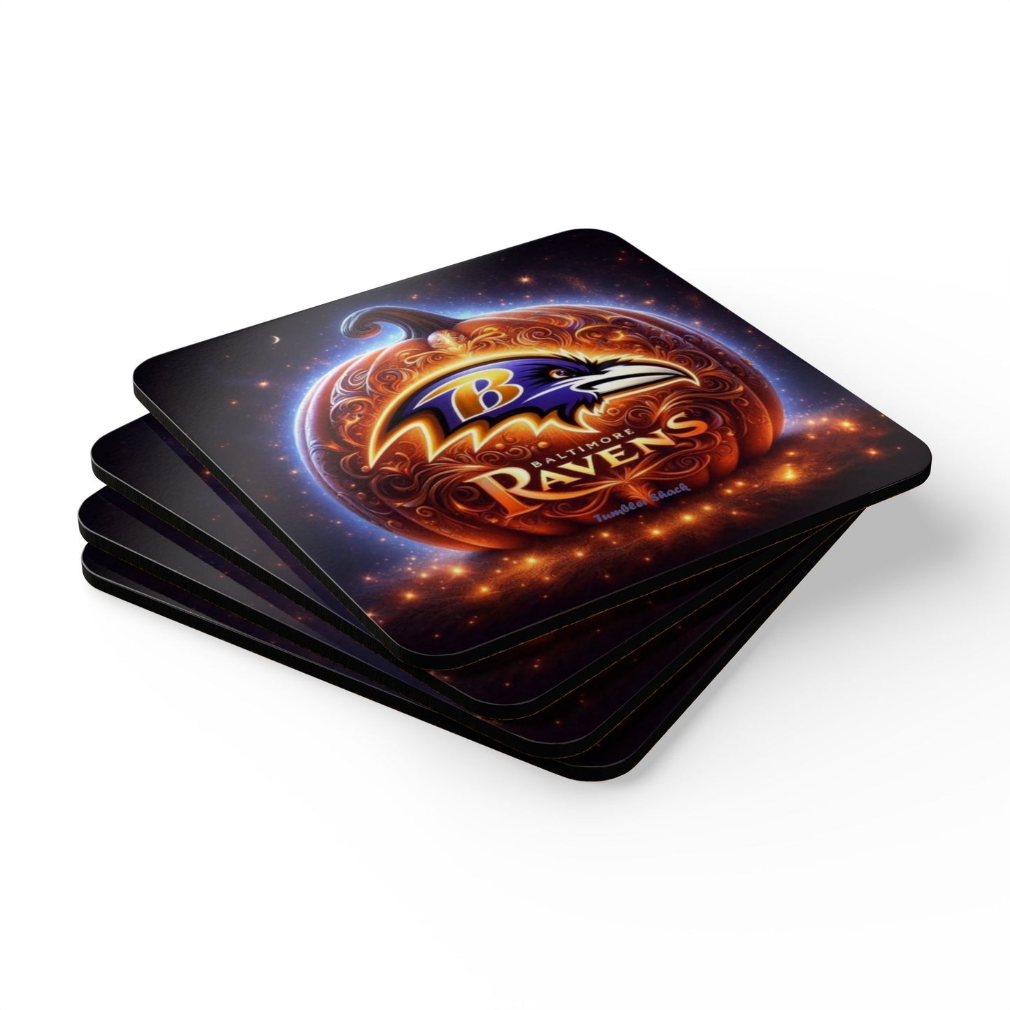 Baltimore Ravens Pumpkin Cork Coaster Set — NFL Team Drink Coasters