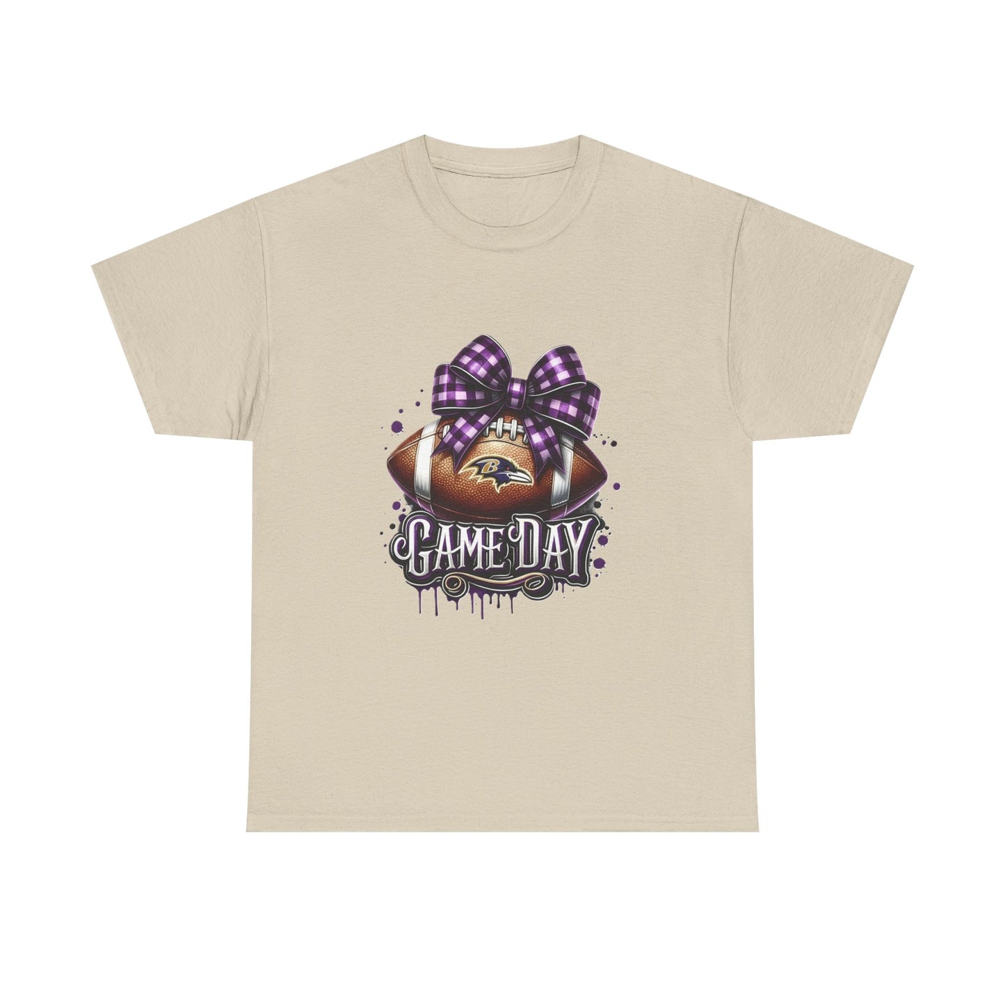 Game Day Football Tee — Purple Bow Baltimore Fan Shirt