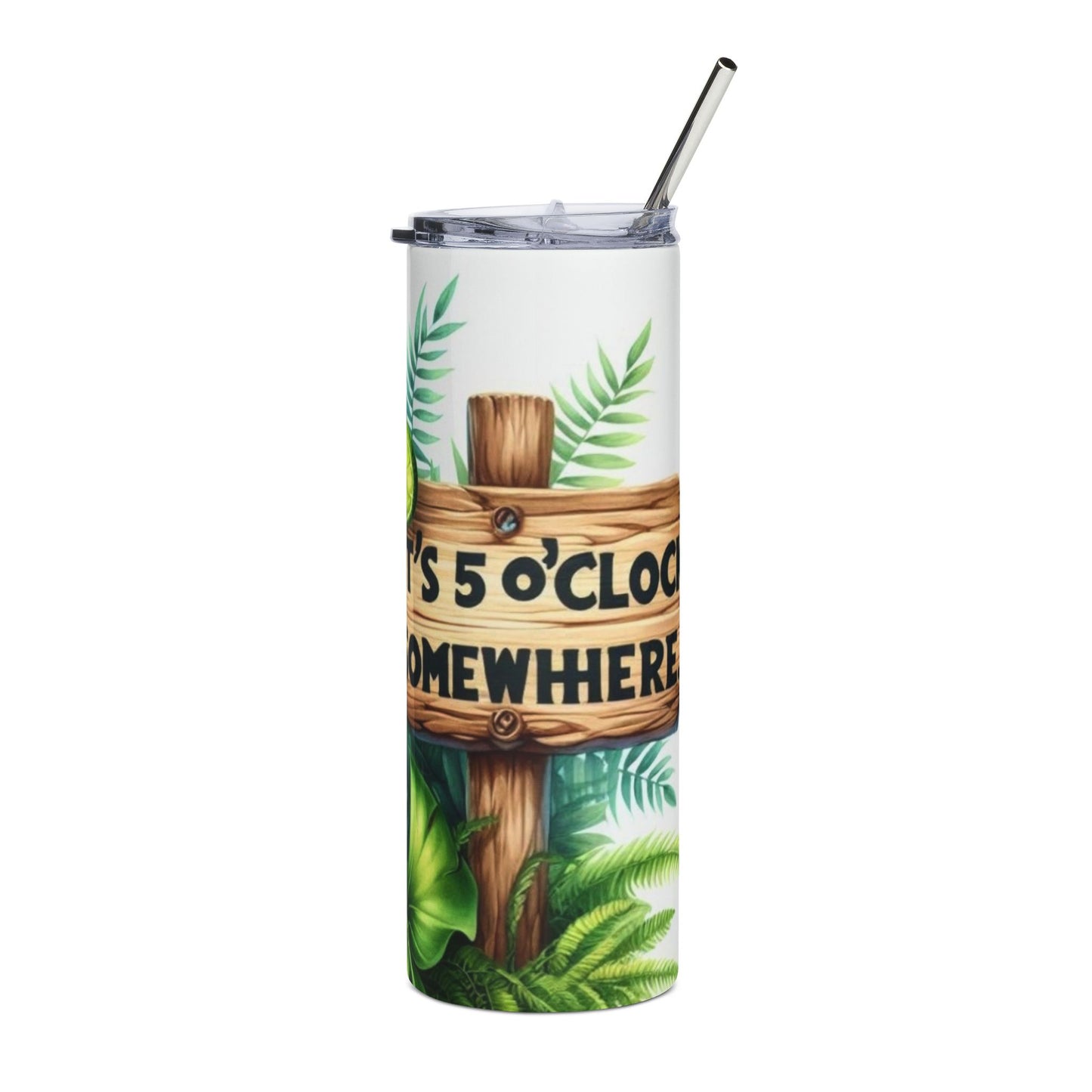 Tropical Parrot 20oz Stainless Steel Tumbler — "It's 5 O'Clock Somewhere" Cocktail Travel Cup