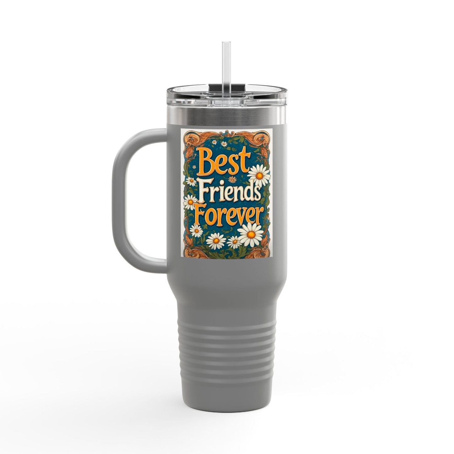 Best Friends Forever 40oz Insulated Travel Mug — Daisy Floral Friendship Tumbler