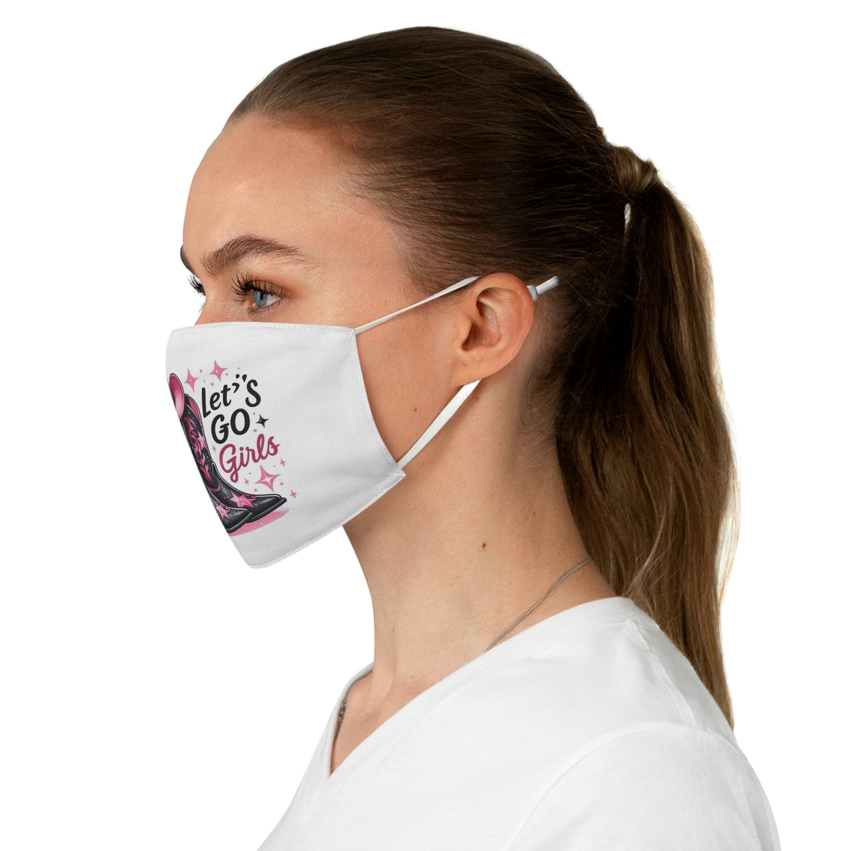 Cowgirl Face Mask — “Let’s Go Girls” Pink Cowboy Boots & Hat Design