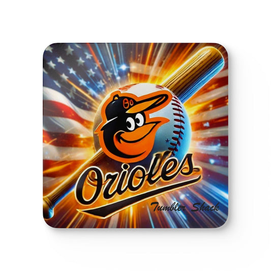 Orioles Baseball Cork Coaster Set — Patriotic Team Logo Drink Coasters (4-Pack)