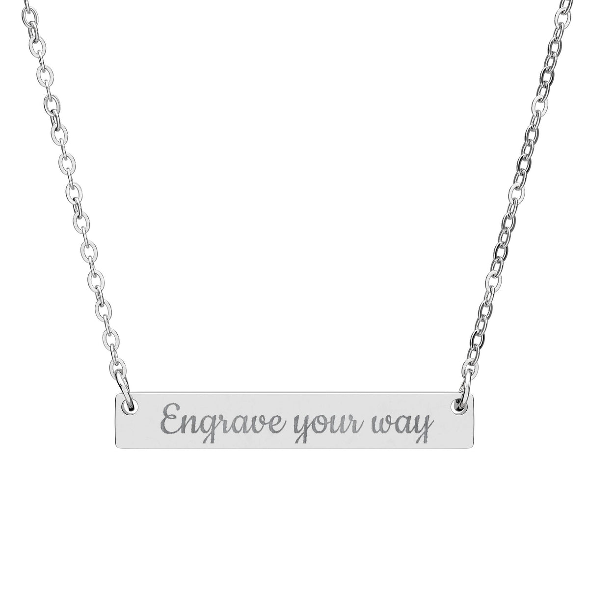 Engravable Horizontal Bar Necklace — Personalized Name & Message Pendant