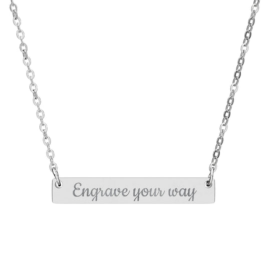Engravable Horizontal Bar Necklace — Personalized Name & Message Pendant