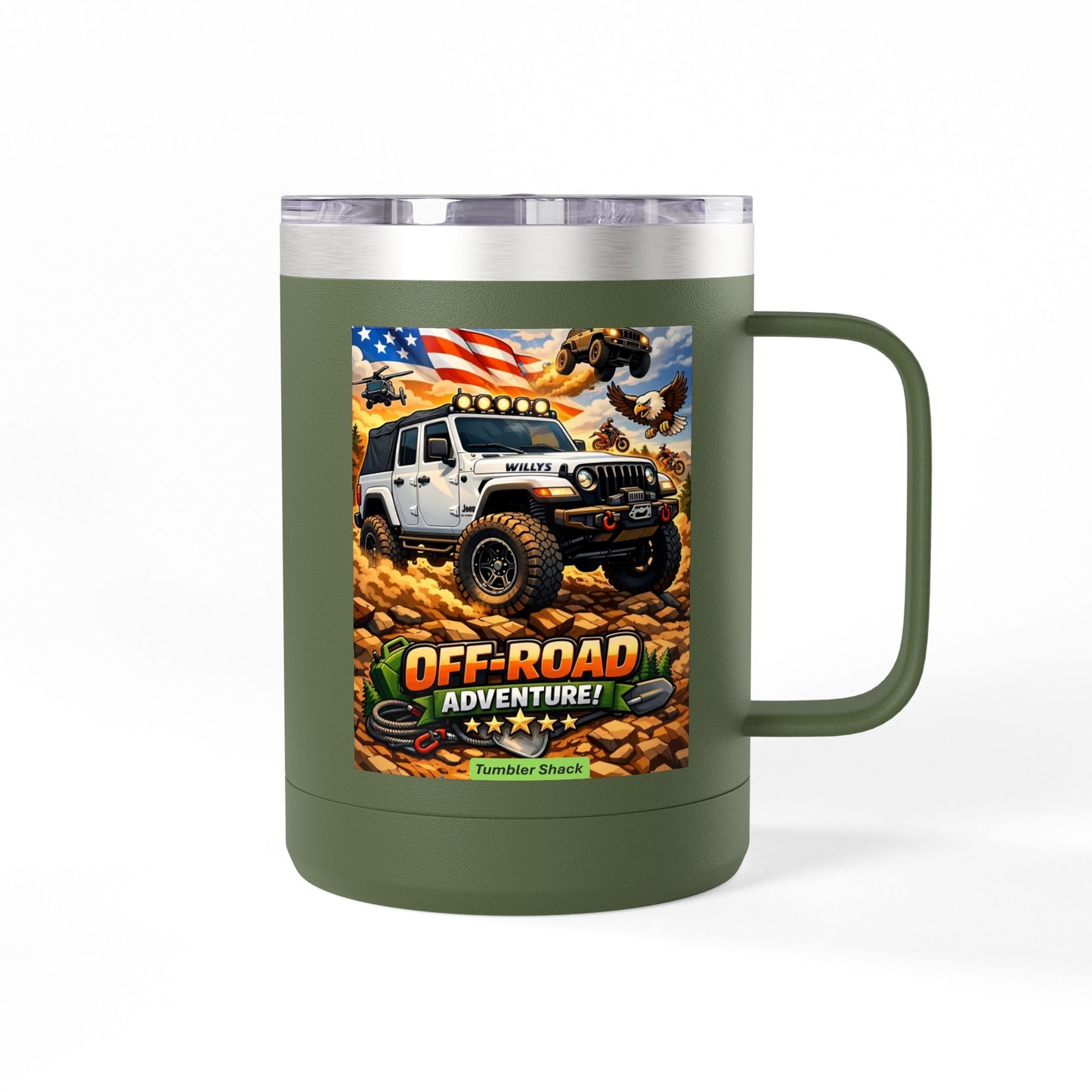 Off‑Road Adventure 15oz Tumbler Mug — Jeep 4x4 Coffee Travel Cup