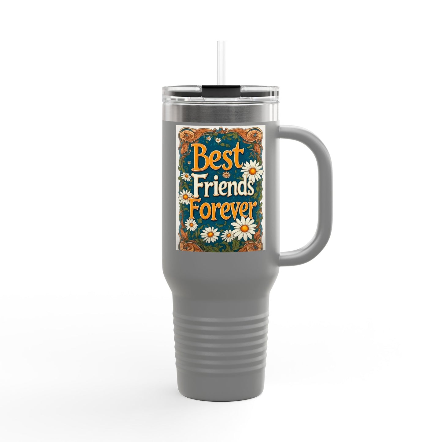 Best Friends Forever 40oz Insulated Travel Mug — Daisy Floral Friendship Tumbler