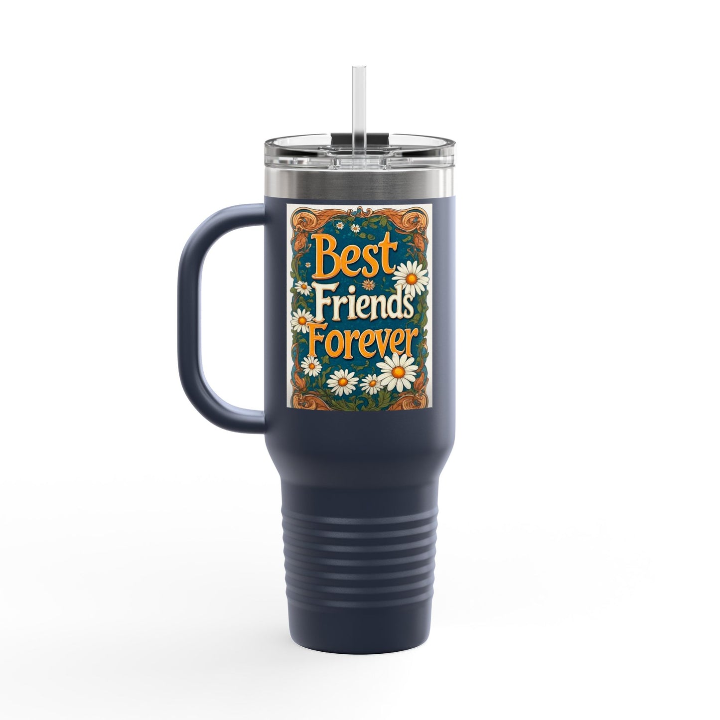 Best Friends Forever 40oz Insulated Travel Mug — Daisy Floral Friendship Tumbler