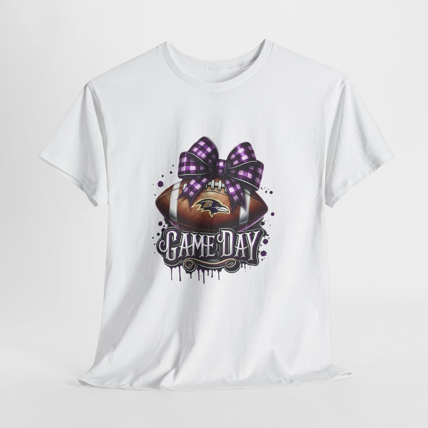 Game Day Football Tee — Purple Bow Baltimore Fan Shirt
