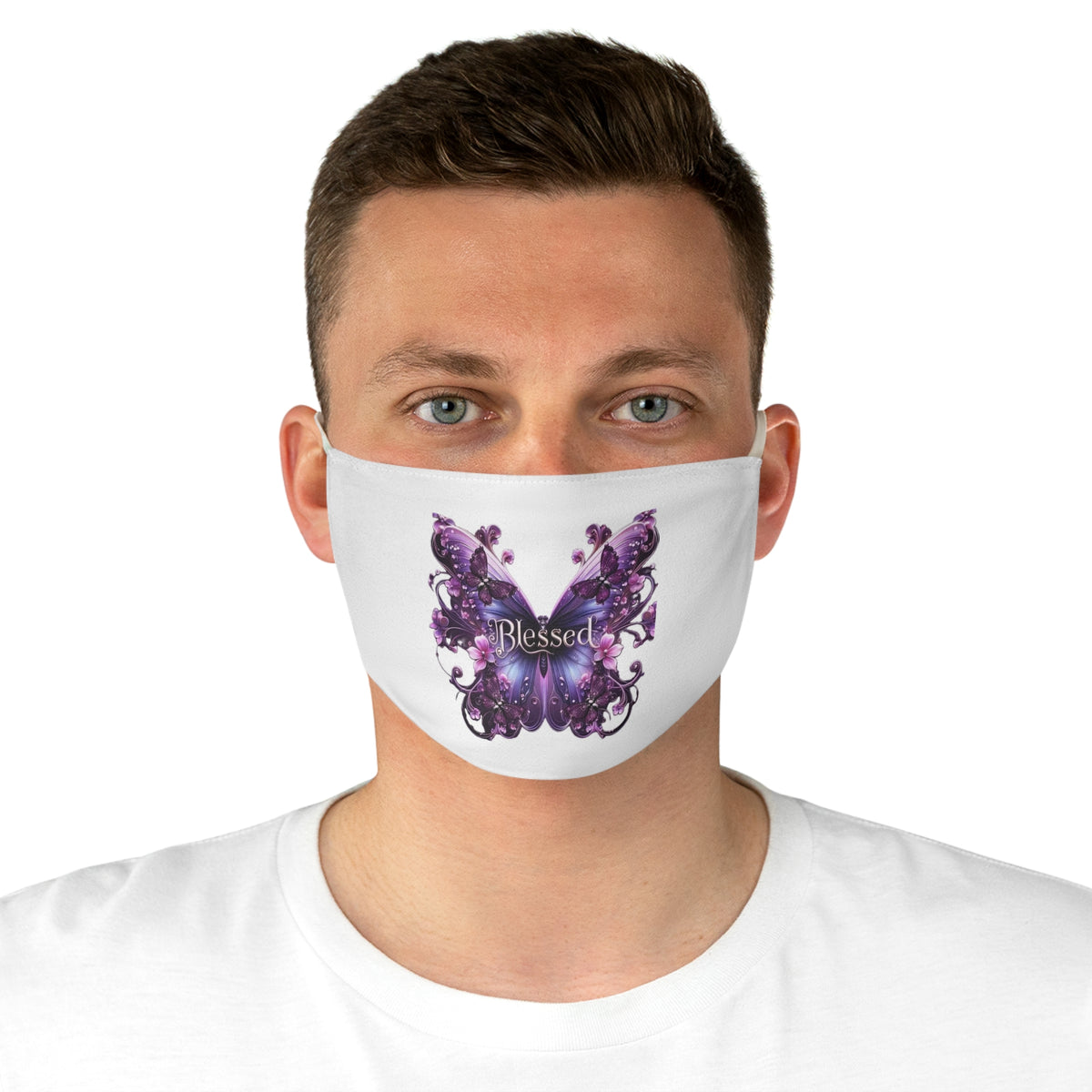 Blessed Purple Butterfly Face Mask — Floral Faith-inspired Decorative Mask