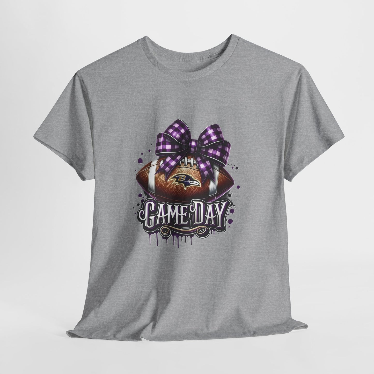 Game Day Football Tee — Purple Bow Baltimore Fan Shirt
