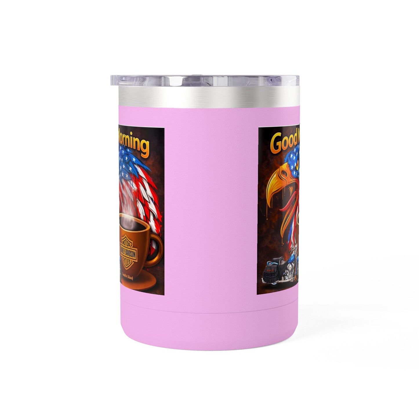 Good Morning Eagle Coffee Mug Tumbler – Patriotic American Flag Eagle with Harley Cup, 15oz