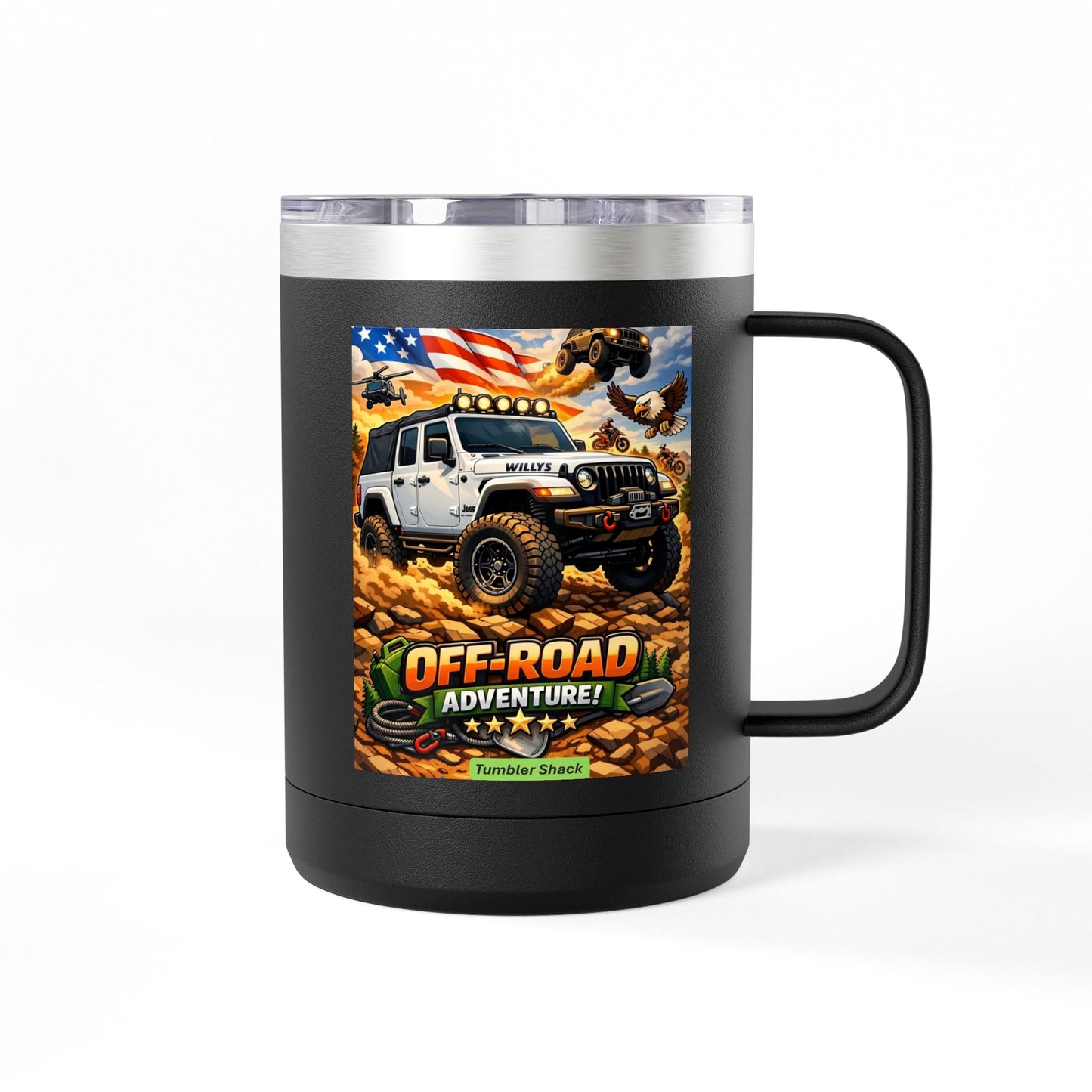 Off‑Road Adventure 15oz Tumbler Mug — Jeep 4x4 Coffee Travel Cup