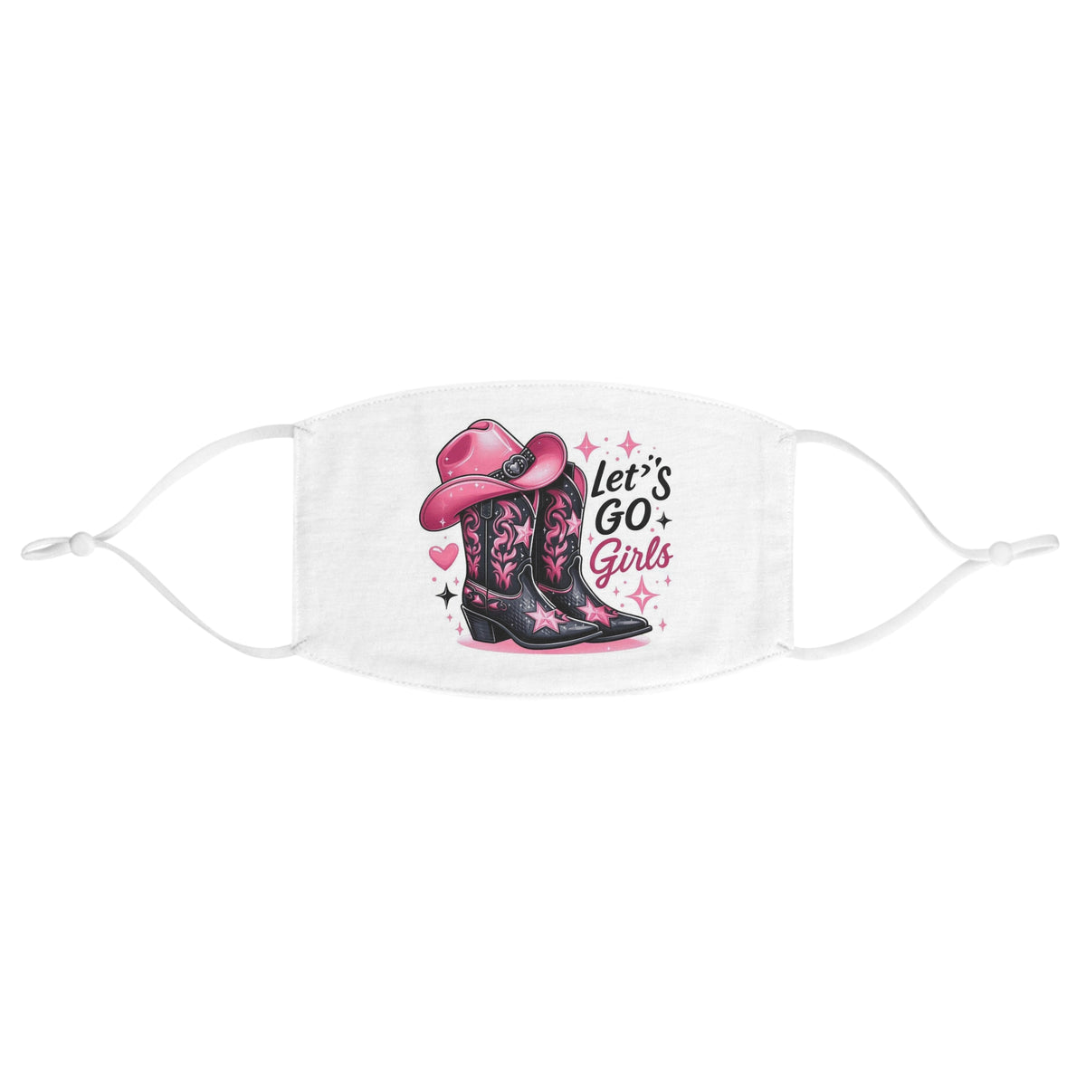 Cowgirl Face Mask — “Let’s Go Girls” Pink Cowboy Boots & Hat Design