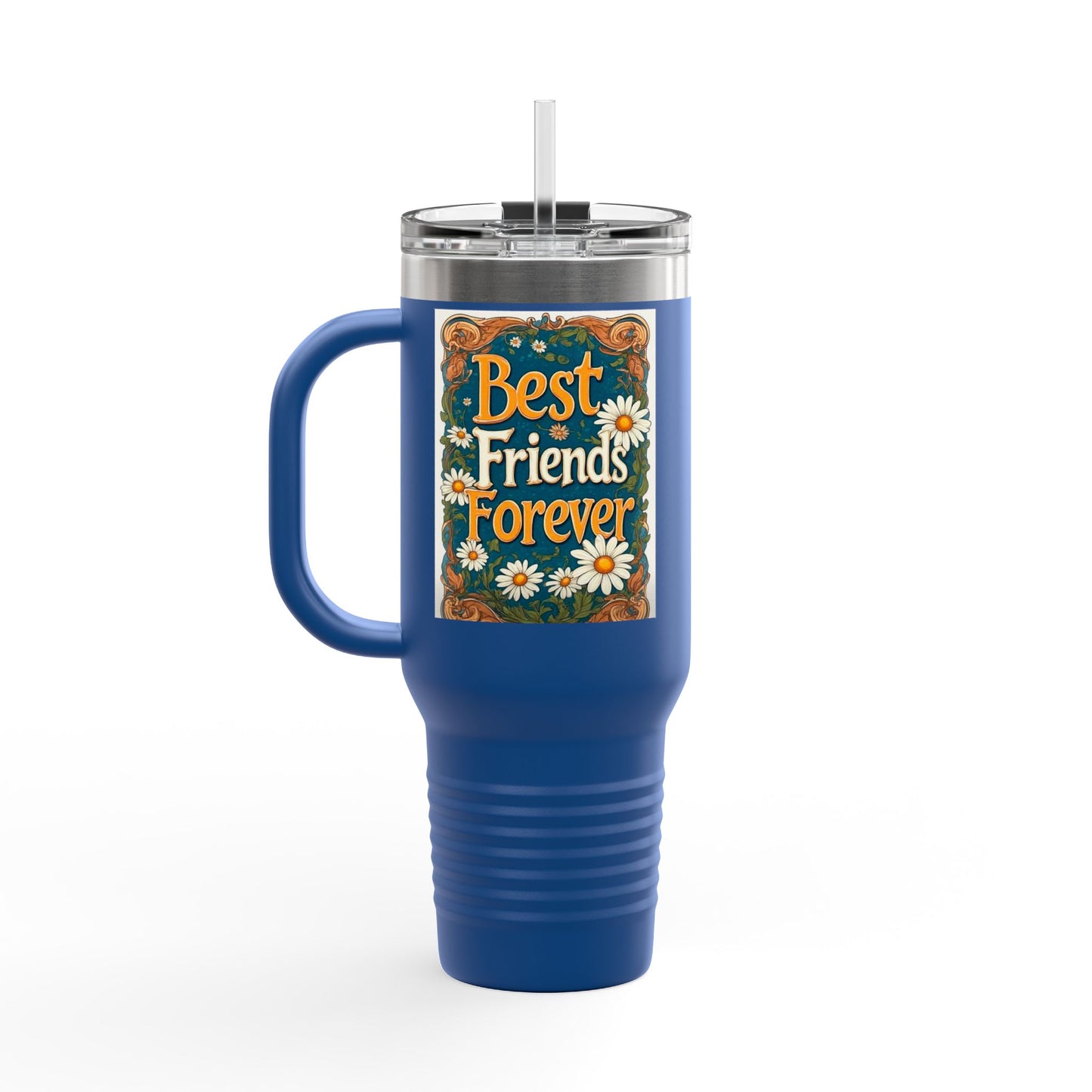 Best Friends Forever 40oz Insulated Travel Mug — Daisy Floral Friendship Tumbler