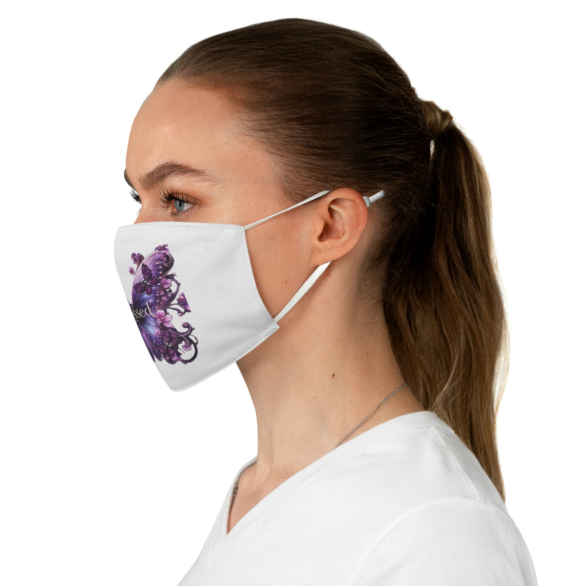 Blessed Purple Butterfly Face Mask — Floral Faith-inspired Decorative Mask