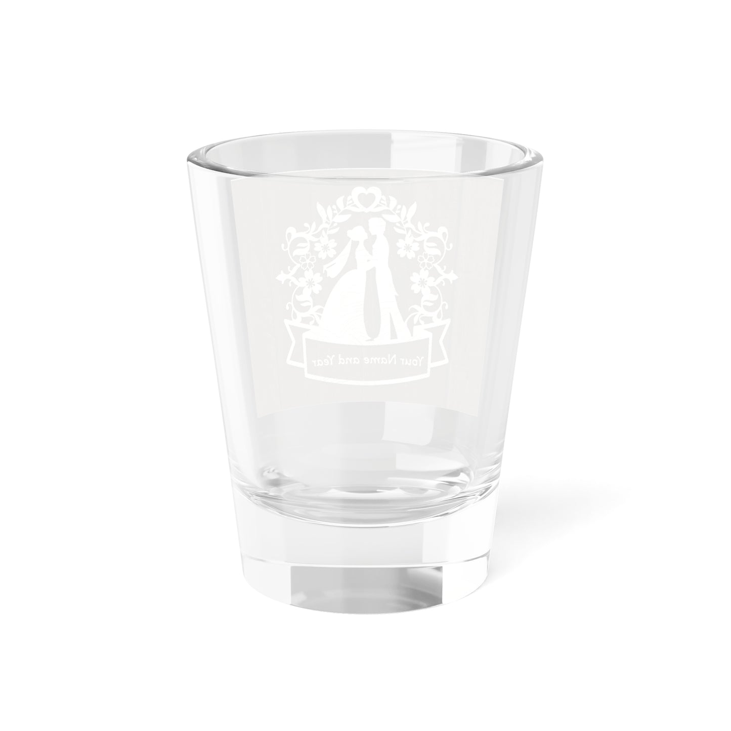 Rustic Wedding Shot Glass — Personalized "Your Name and Year" 1.5oz Favor
