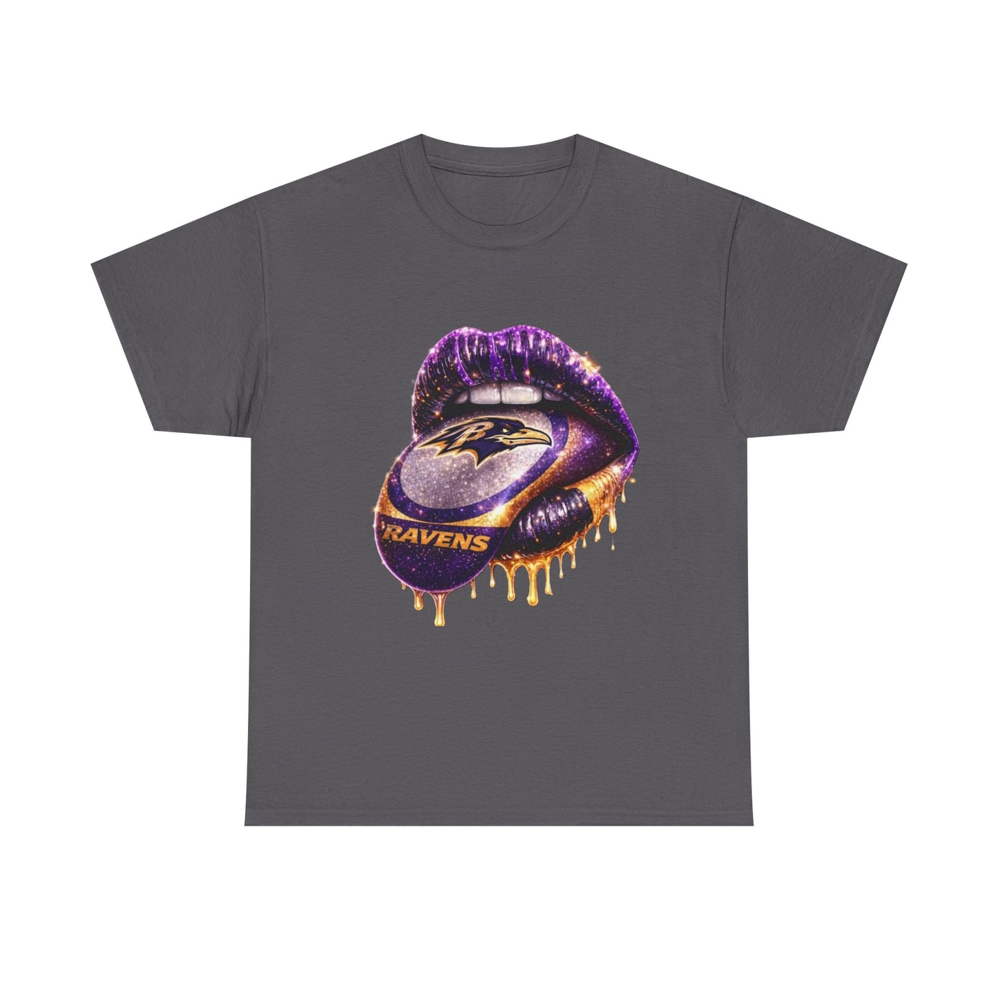 Ravens Drip Lip Graphic Tee - Purple & Gold Football Design