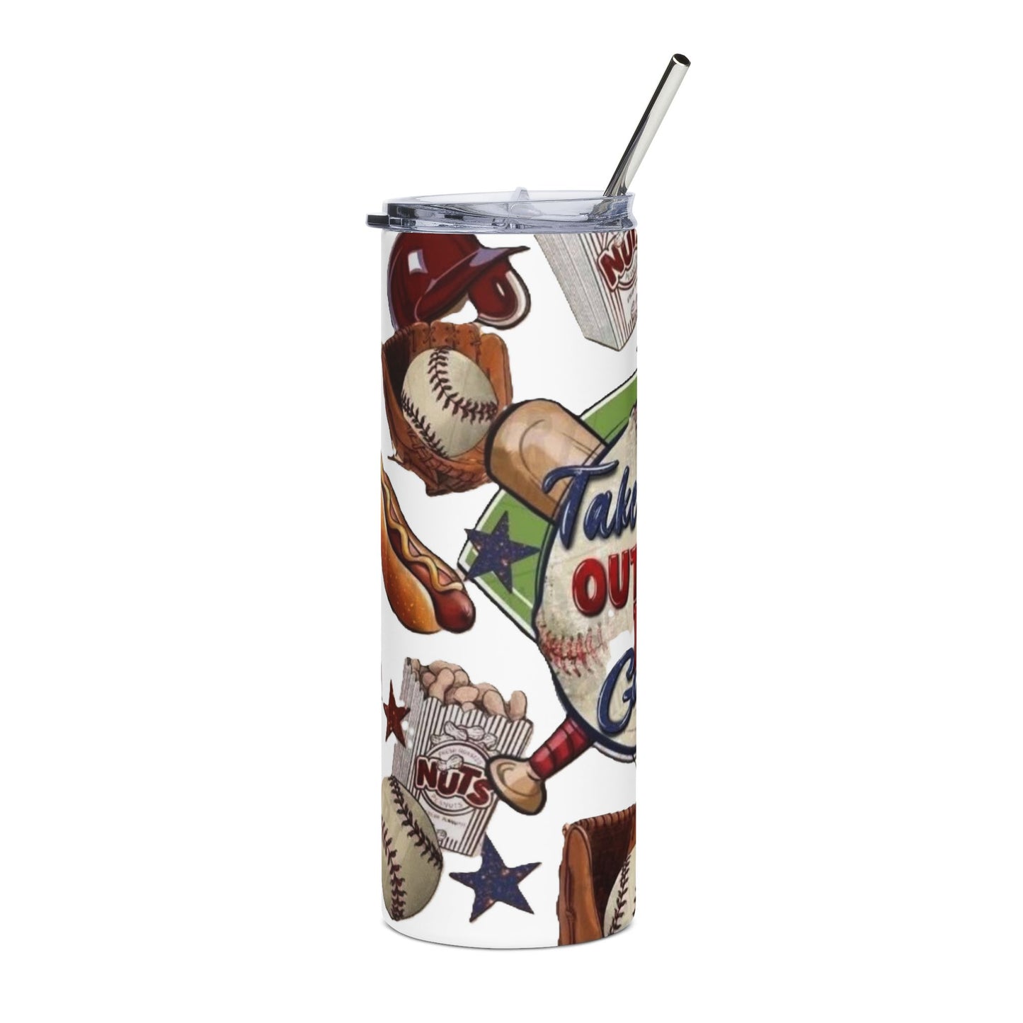 Baseball Tumbler — "Take Me Out to the Ball Game" 20oz Stainless Steel Travel Cup