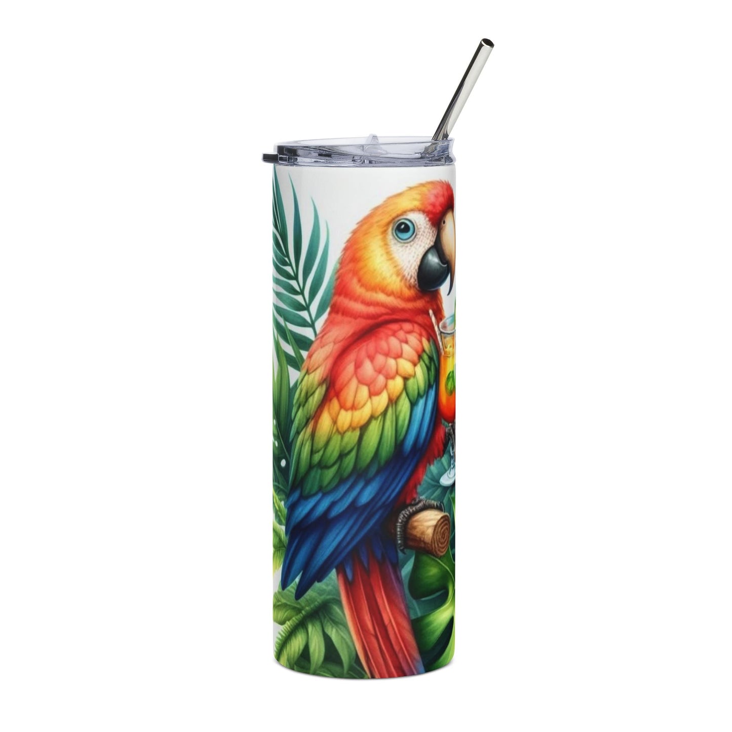 Tropical Parrot 20oz Stainless Steel Tumbler — "It's 5 O'Clock Somewhere" Cocktail Travel Cup