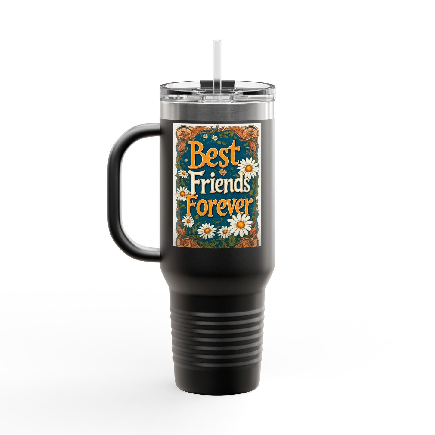 Best Friends Forever 40oz Insulated Travel Mug — Daisy Floral Friendship Tumbler