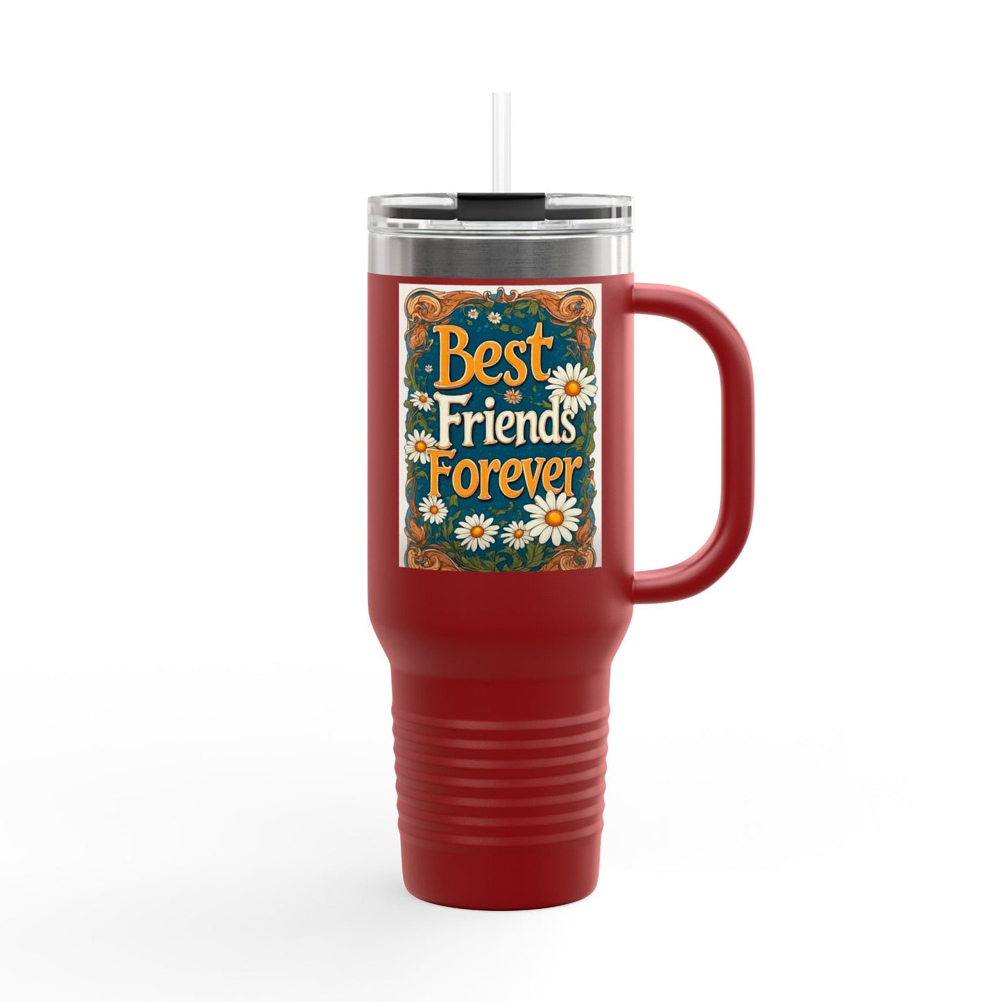 Best Friends Forever 40oz Insulated Travel Mug — Daisy Floral Friendship Tumbler
