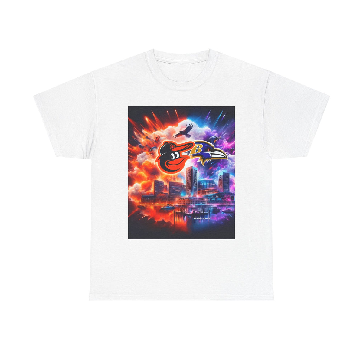 Baltimore Orioles vs Ravens Cityscape Tee — Neon Sports Mashup T-Shirt