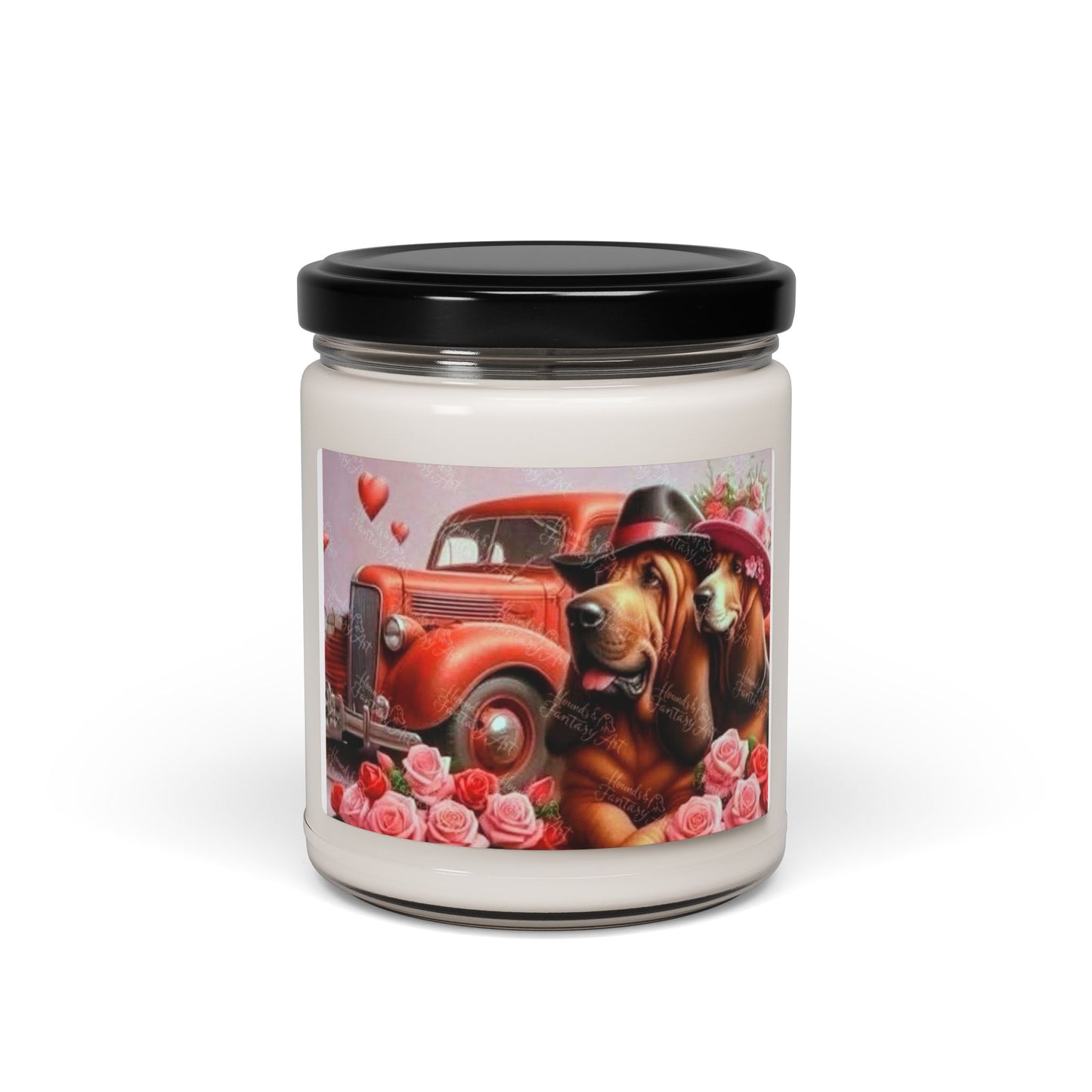 Soy Candle — Vintage Red Car with Dogs & Roses Scented Candle (9oz)