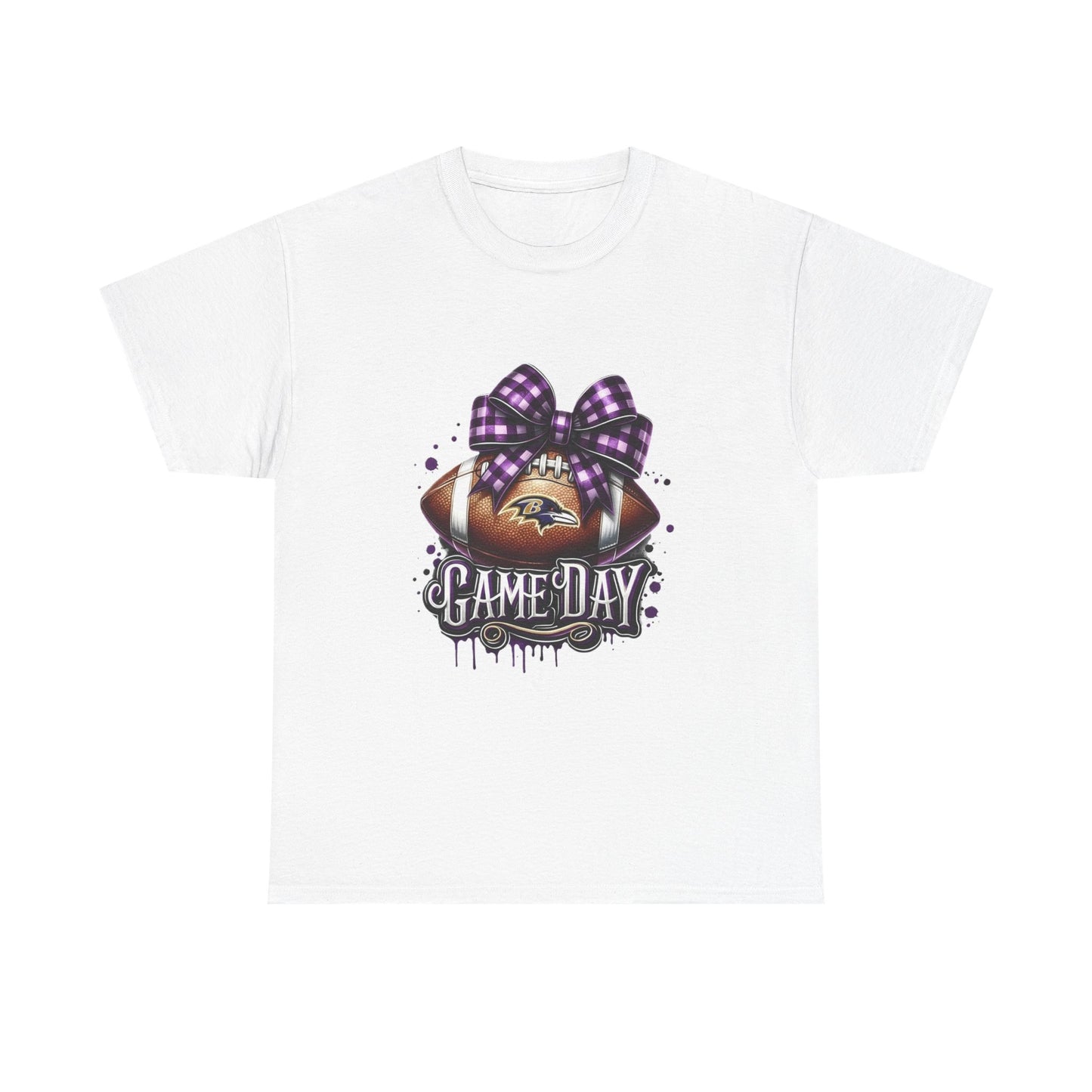 Game Day Football Tee — Purple Bow Baltimore Fan Shirt