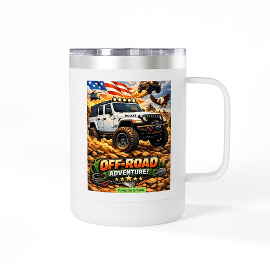 Off‑Road Adventure 15oz Tumbler Mug — Jeep 4x4 Coffee Travel Cup
